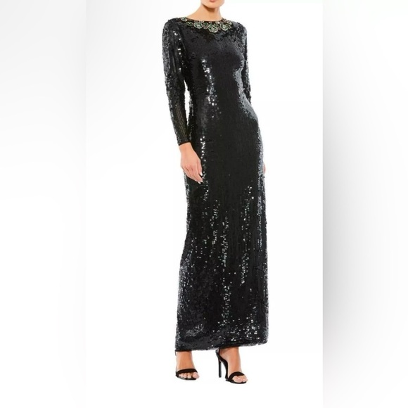 Mac Duggal 93613 NWT Sequined Embellished Collar Black Column Gown - Picture 1 of 9